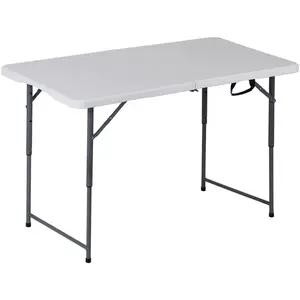 LEMY 4FT Folding Picnic Table Outdoor Compact Foldable Plastic Dining Table White HDPE Top Steel Legs Waterproof Scratch-Resistant Stable Design