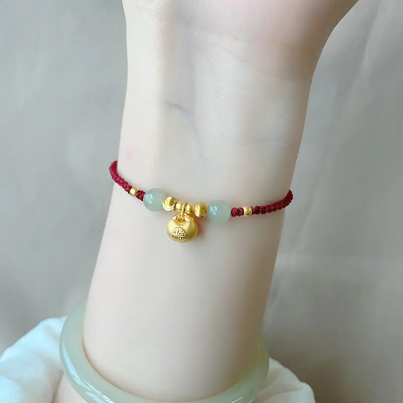 Little Fortune Blessing Red Cord Bracelet, Adjustable Luck Hand Chain with Blessing Charm for Everyday Wear, Bracelets, Unisex, Casual, Daily, Small Gold-Tone Charm