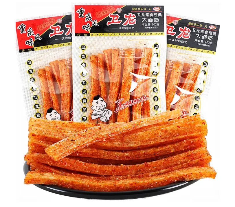 NERSQELX Spicy Strips - Spicy Gluten Latiao, Chinese Special Casual Snack Food, 102g (Pack of 3)