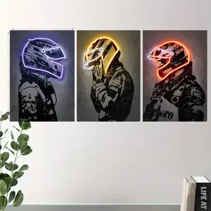 3pcs/set Neon Light Effect Wall Art Poster F1 Race Driver Formula One Pop Mural Modern Home Decor Canvas Print Living Room Bedroom Decoration