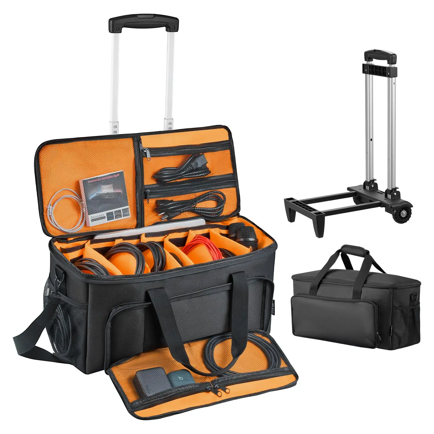 Rolling DJ Equipment Gig Bag - 1680D Wheel-Equipped Rollable Travel Bag with Wheels, 20x9.4x10.4in Spacious Space, Shock-Cushioned Padded Interior, Detachable Dividers, Durable, Versatile Carry Options, Padded Compartments, Shockproof for DJ Performers