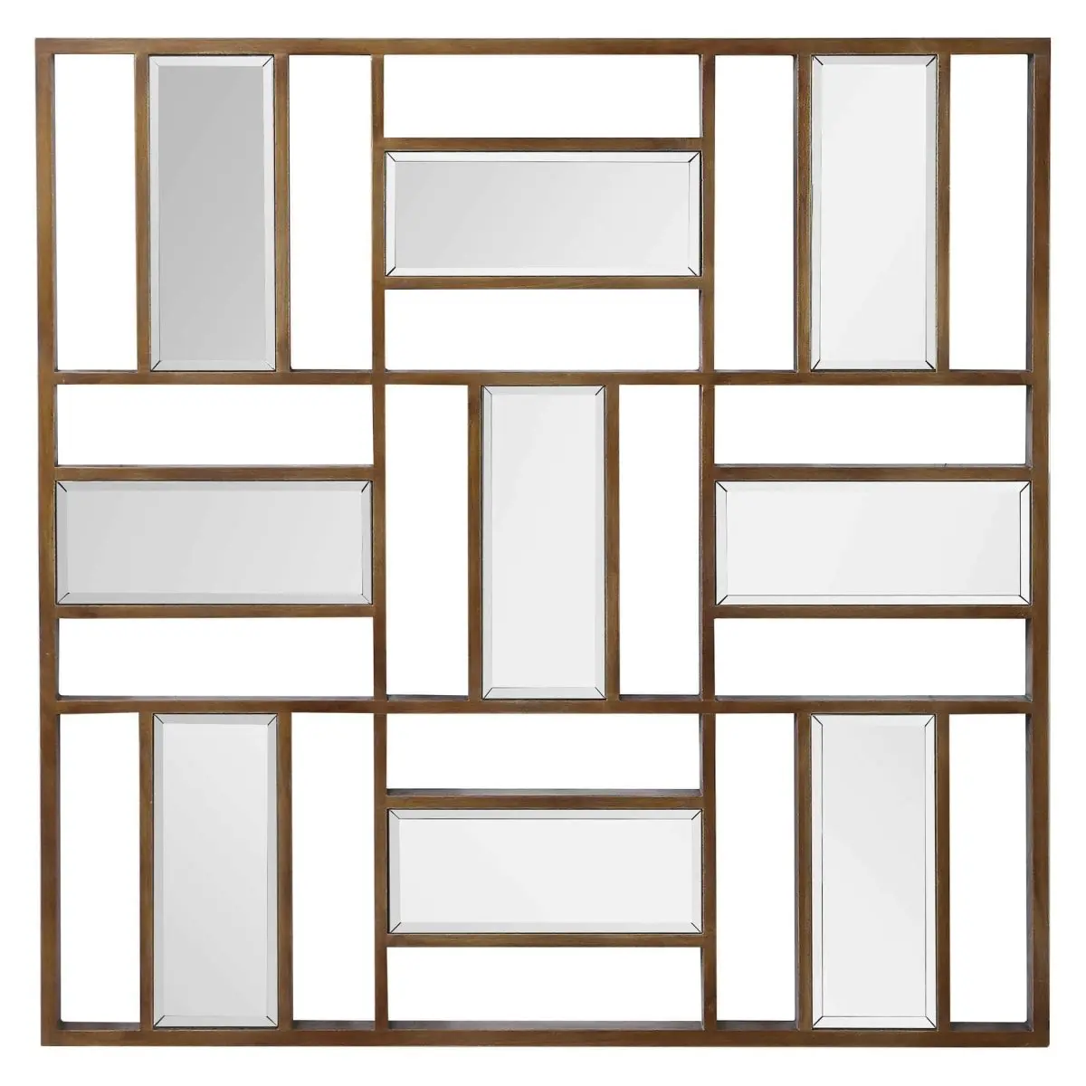 Nadina 36x36 in Wooden Framed Square Wall Mirror - Antique Beveled Mirror, Horizontal or Vertical Geometric Home Decor