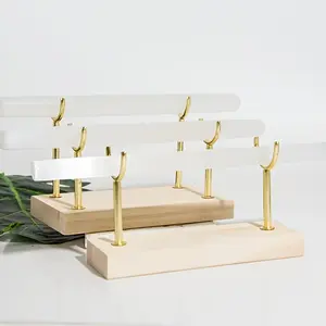 1 set of elegant natural stone crystal display stand (gold border), Bohemian style&agate jewelry bracelet hooks, jewelry bracelet display stand, home decoration, Halloween/Christmas gifts, jewelry storage