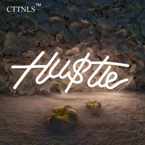 HUSTLE Letter Design Neon Sign, 5V USB Powered Creative Cool Neon Sign, Modern Mood Lighting, Decorative Neon Sign for Home Office, Led Wall Decor, Hustle LED Light, Led Light Letters