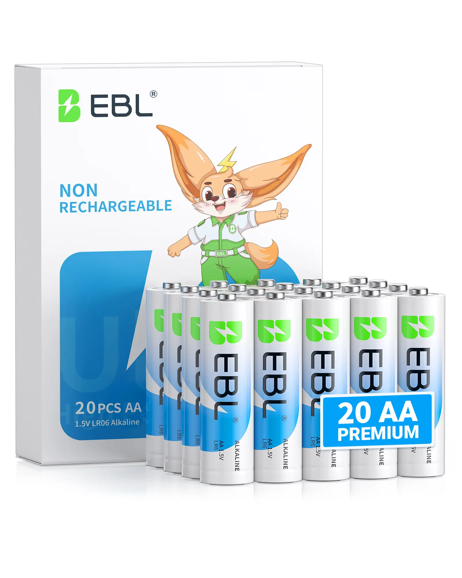 EBL AA Alkaline Batteries, 1.5V Leakproof Primary (Non-Rechargeable) 20-Pack with 10-Year Shelf Life for Smart Home Remotes, Toys Stay Powered, Long-Lasting