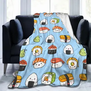 Sushi Cute Pattern Blanket, Soft Blankets Flannel Bed Throw Cozy Lightweight Plush Gifts For Women Men Boys Girls Kids Sofa Couch Bedroom Living Rooms Warm All Season, Home Decor, Small 50"x40"