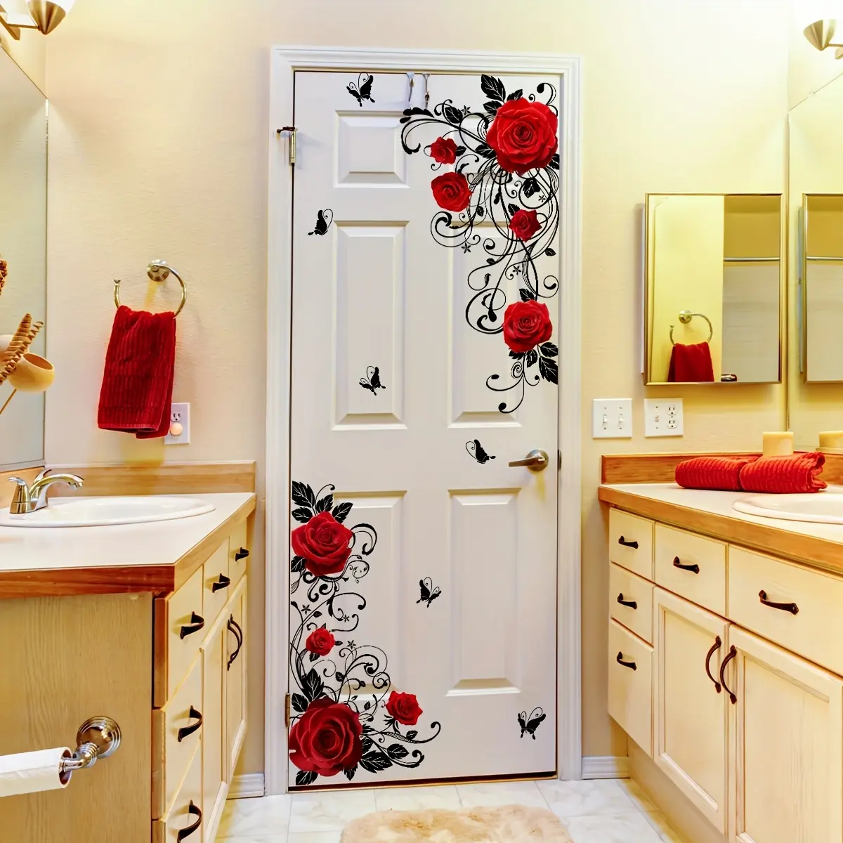 A new Valentine's Day rose with black vine decorative wall sticker for bedroom and living room background wall home decoration Decoration Items self-adhesive M12029-YX Decorative Stickers