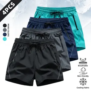 Men’s 4-Pack Quick Dry Athletic Trouser Shorts , Breathable Plain Gym Shorts with Zipper Pockets & Adjustable Drawstring, Big & Tall Cargo Menswear Activewear with Reflective Trim for Running, Workouts & Outdoor Training outdoorfun