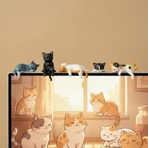 Mini Resin Cat Desk Decor 5 Piece Set, Kawaii Style Kitty Figurines with Different Poses, Small Cute Desk Accessories for Office, Computer Table, Room Decoration 2026