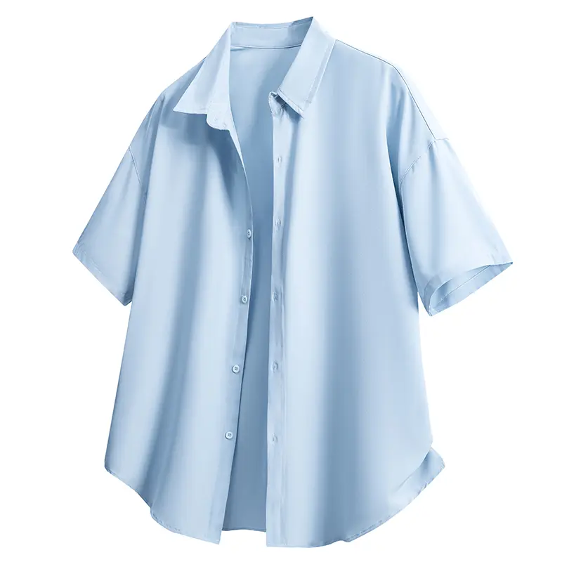 Men's Short Sleeve Button-Down Shirt in Draped Ice Silk Fabric, Relaxed Fit Top for Casual Summer Office Wear, Sizes S/M/L