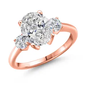 Gem Stone King 2.54 cttw IGI Certified Lab Grown Diamond 3-Stone Engagement Ring For Women | 18K Rose Gold Plated Silver | Center 2.00 Ct Diamond | D-E Color | VS1-VS2 Clarity