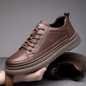Tide Shoes Men's Leather Shoes Thick Sole Shoes Casual Daily Lace-up Shoes Sneaker Footwear fathersdaygift