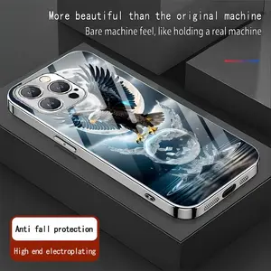 Moon Eagle Pattern Luxury Electroplated hd Glass iphone case applicable for iPhone 16ProMax 15 14 13 12 11 Plus cases fully wrapped edges drop resistant new style protective case urban sophisticated phone case high-end feel nic mosnovo woman