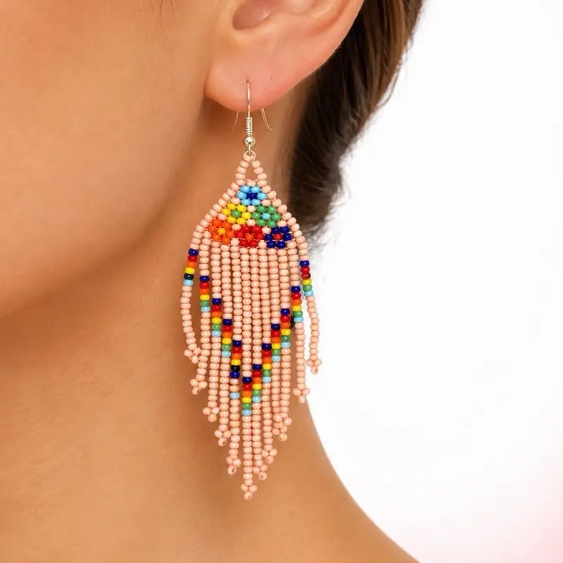 Arete caida mediana - Beaded earrings hand made in Mexico - aretes mariposa hecho a mano - artesanía mexicana -