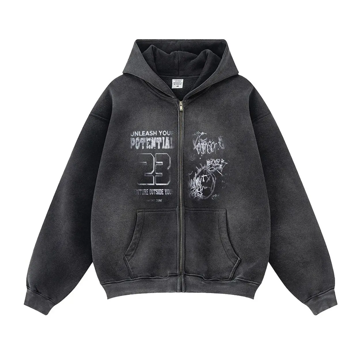 Inlfation Unisex Fleece-Lined Washed High-Street Print Hoodie Sweatshirt 2026 New Arrival Jacket Street wear Casual Style