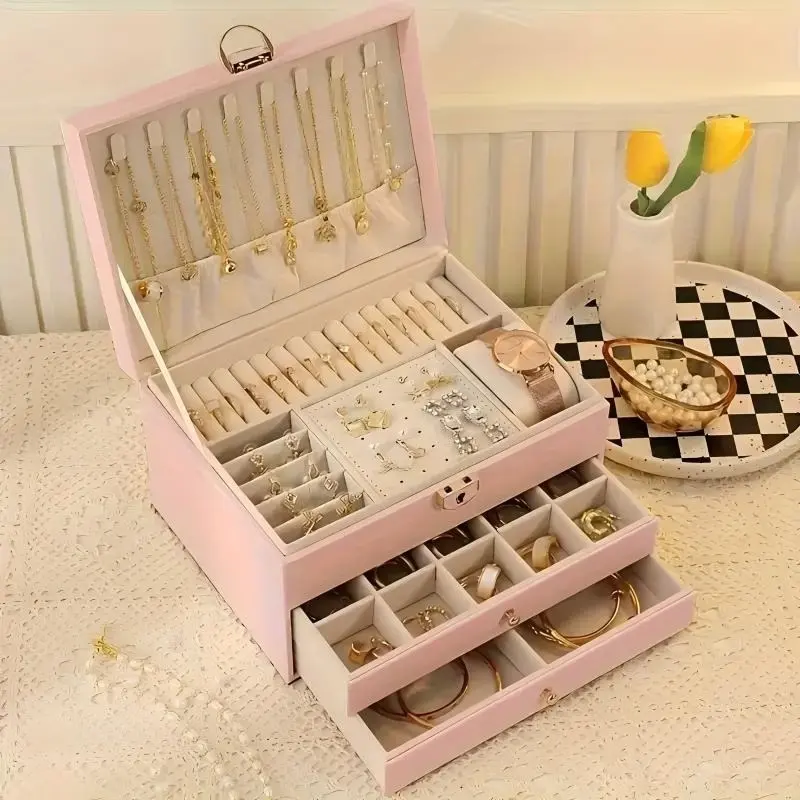 A closed jewelry storage box, a large-capacity display cabinet, Home jewelry organizer, suitable for displaying various types of jewelry, Multi-functional storage and display cabinet, Jewelry armoire organizer, Jewelry Boxes