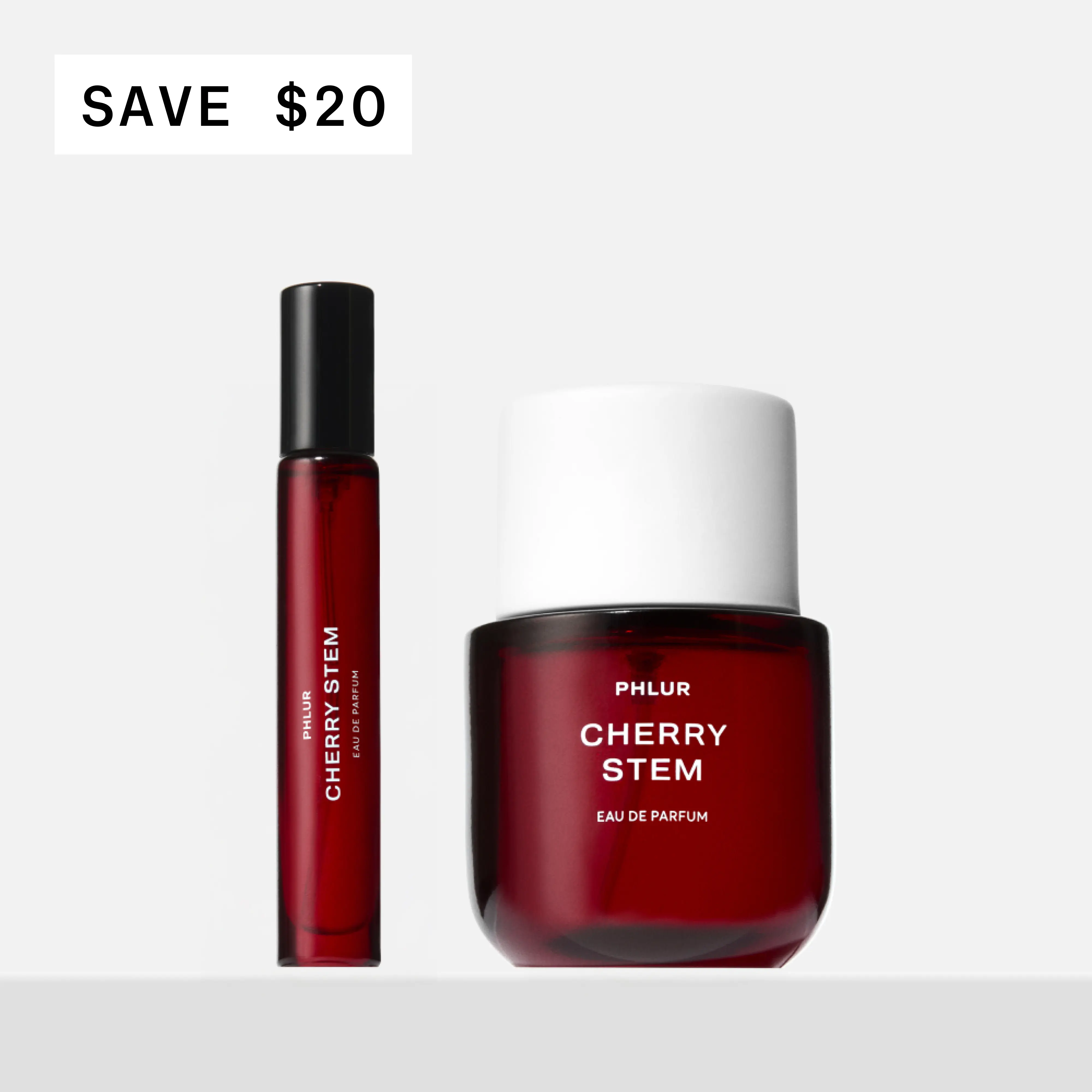 PHLUR Cherry Stem Eau de Parfum Duet - Full + Travel Size Perfume Set with Black Cherry, Plum Nectar & Ebony Woods (50mL + 9.5mL)