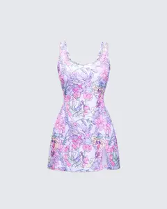 Seraphina Lilac Printed Hand Embellished Mini Dress
