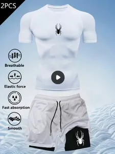 Men's Quick-Dry Moisture-Wicking Compression Shirt, High Stretch Breathable Fabric, Geometric Pattern, Suitable for Fitness Running Cycling Swimming Yoga