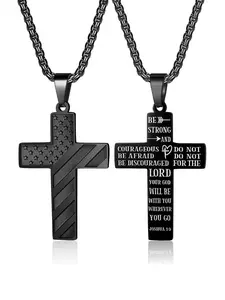 Unisex Cross Star Pendant Necklace, Cross Jewelry, Alloy Chain Material, All Seasons, Flag Design, Dual-Sided Engraving, Perfect for Baptism, First Communion, Christmas Gift