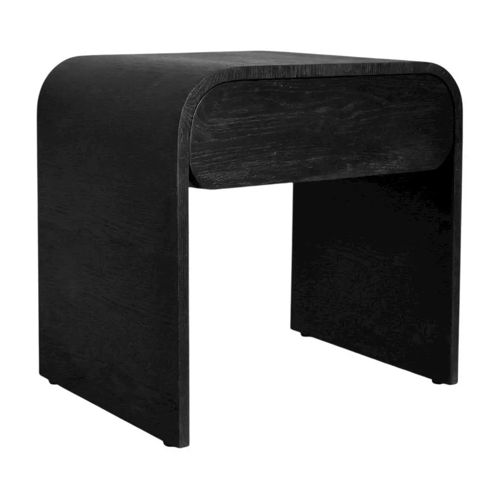Black Oak Nightstand with Brushed Oak Finish and Mid Century Style
