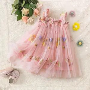 Toddler Girls Dress for 6 Months to 5Years Cute Sweet Baby Girls Flower Fairy Princess Dress Embroidery Summer Tulle Flower Girl Dress for Weddings