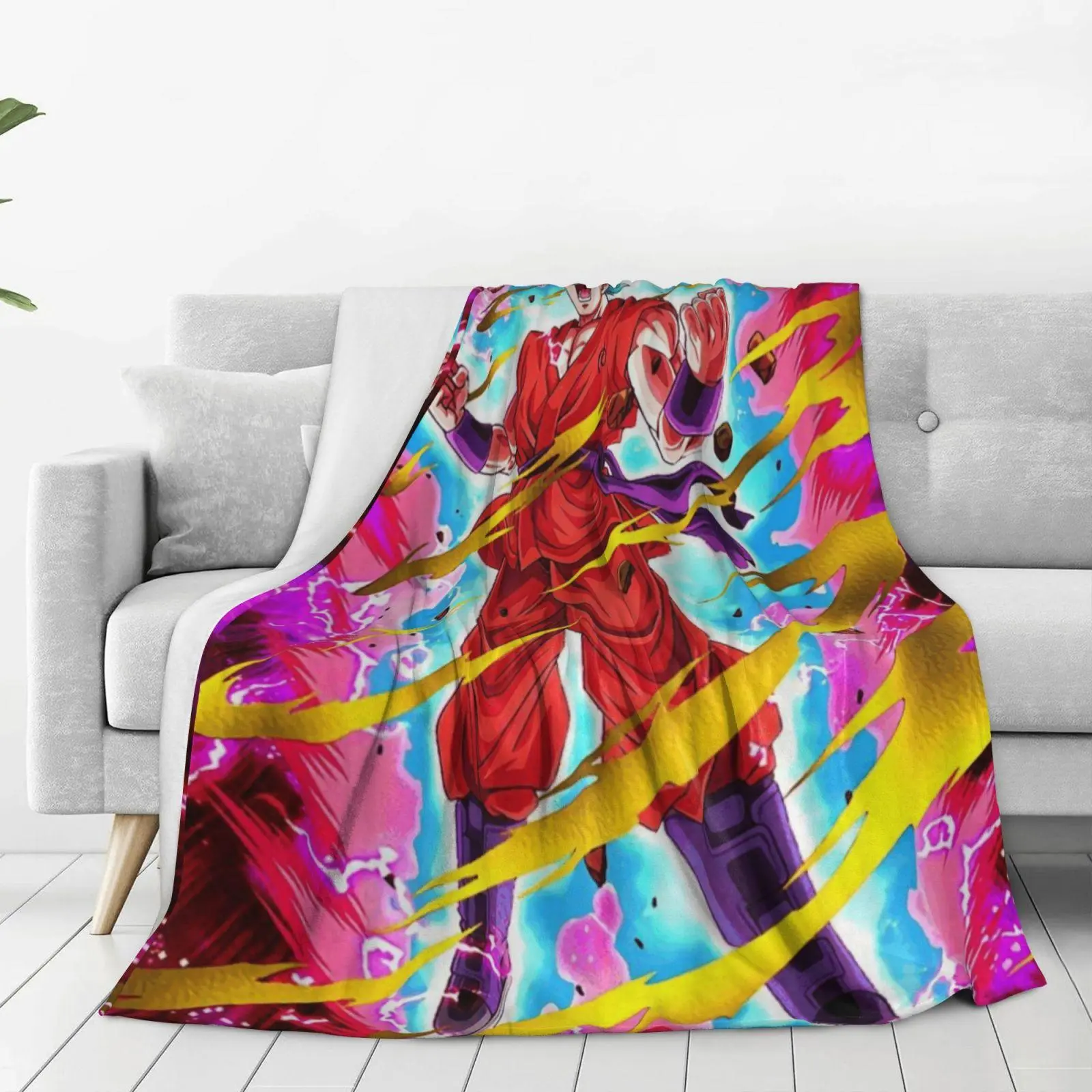 Goku Saiyan Flannel Blanket – Cozy Warm Sofa Throw Lightweight Bed Blanket for Bedroom, Dorm Room, Sofa, Couch, Travel, Camping & Movie Nights, Printed Anime Hero Design