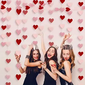 Rose Gold Party Decoration Wreath Set, Heart Paper Meteor Banner, Valentine's Day Wedding Mother's Day Graduation Decor, Wishing Banner