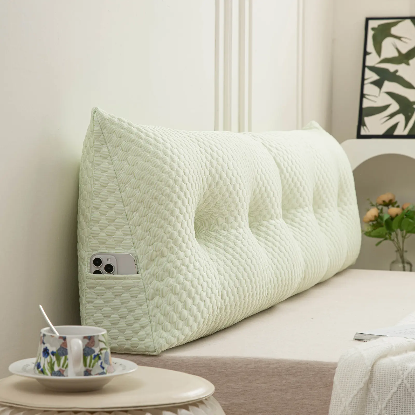 Cooling Wedge Headboard Pillow Contoured Memory Foam Supportive Backrest for Reading Resting Cute Cushion Perfect Pillow Twin-39x15.7x4.7in