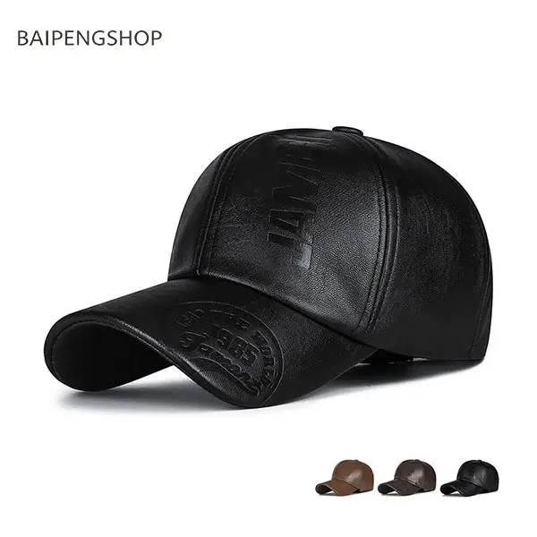 Men's British Style PU Leather Baseball Cap - 1pc 2026 Hot Trend Adjustable Retro Gentleman Leather-Style Hat, Soft Casual Outdoor Travel Headwear, Perfect Gift for Men, Leather-Style Hats
