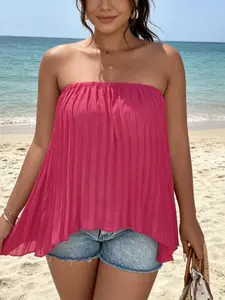 Plus Size Rose Pleated Halter Top, Loose Fit A-Line Hem, Chiffon Fabric, Breathable, Lightweight, Sexy Punk Style, Slimming, Perfect for Vacation and Outdoors