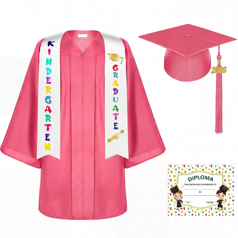 Toddler Matte Finish Graduation Gown Set - Unisex Sizes, Kindergarten Gift, Includes Cap, Stole, Tassel, Charm, Diploma, Prop 65 Safe for 2026 Ceremony Photos, All Seasons (Sports & Outdoor Awards Accessory)