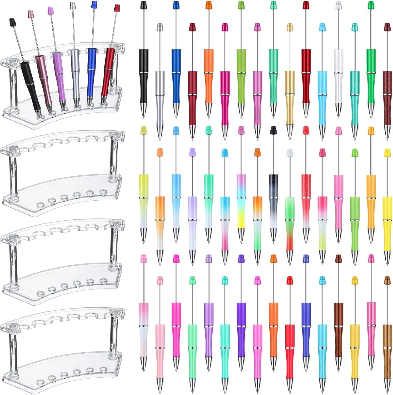 48 pens+4 pen holders, DIY plastic bead pen kit, school office pen display stand