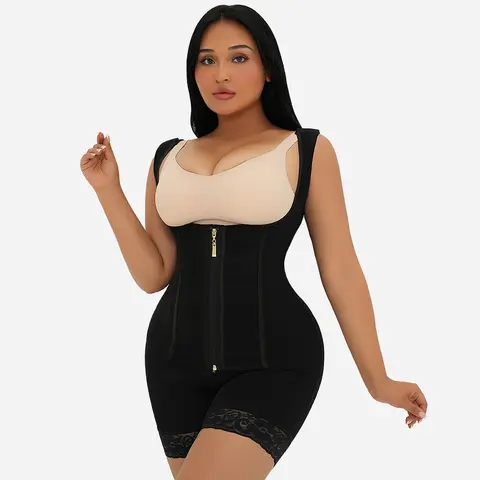 GQF Women's Colombian Faja Body Shaper 1132 - Basic Adjustable Zipper Shapewear, Firm Tummy Control, 2-Way Abdomen Compression, Post Surgery Garment, U Neck, Body Contouring Underwear for Birthday, New Year