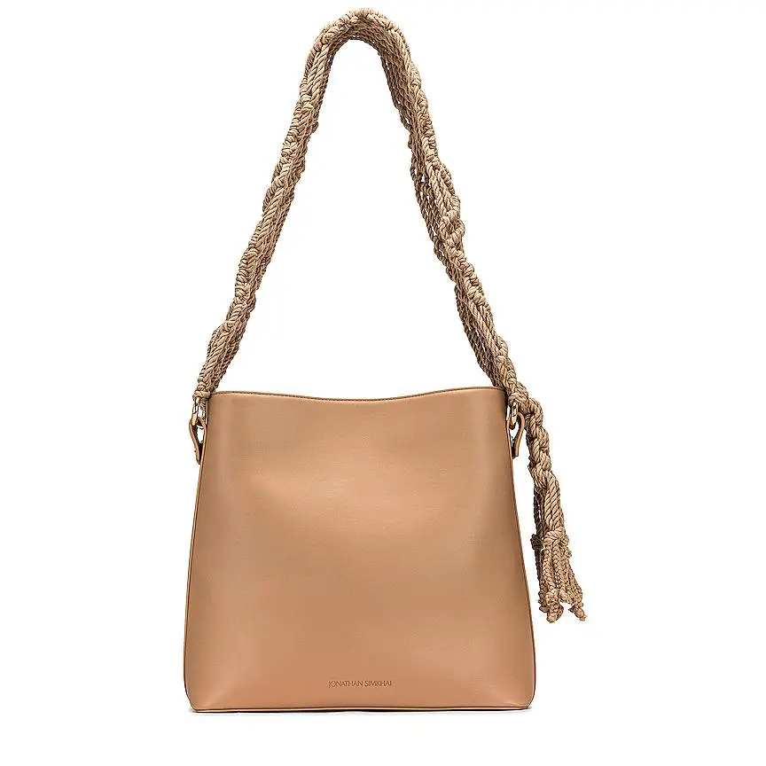 Women's JONATHAN SIMKHAI Britt Macrame Crossbody Bag - Biscotti Color, Casual Chic Style, Functional Storage, 2 Interior Slip Pockets, Magnetic Closure, 1 Interior Zipper Pocket, Purse for Women, Purse Women