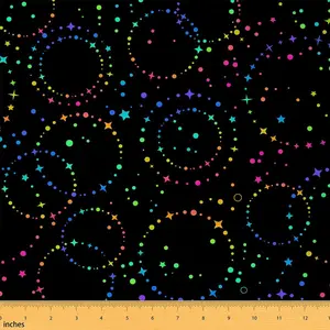 Feelyou Outer Space Upholstery Woven Textile Fabric - 2yd Durable Polyester Colored Synthetic Permanent Dye Fabric, Waterproof Galaxy Stars & Colorful Circle Twinkle Design, Machine Washable for Home DIY Projects, Indoor/Outdoor Use