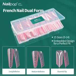 150PCS French Nail Dual Form for Nail Extension - 15 Sizes Full Cover Nail Mold with Embedded Design Perfect Fit for Poly Gel Builder Nail Art Tool