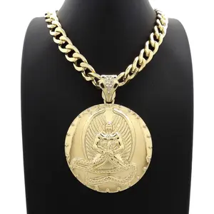 MEN'S EUPHANASIA GOLD PLATED LARGE MEDAL PENDANT & 10mm 18" 20" 24" 30" CUBAN CHAIN NECKLACE JEWELRY