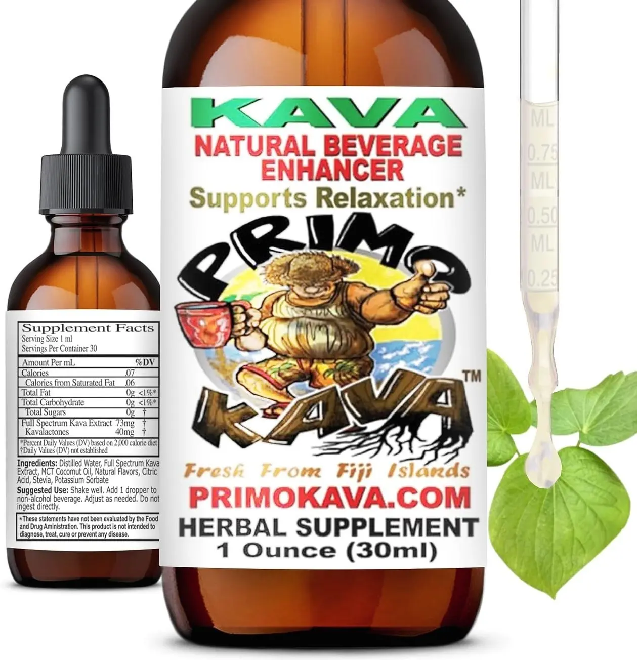 Kava Drops | Water Soluble Kava Extract | Concentrated Tincture Beverage Enhancer | Authentic Kava Kava from Fiji, 40mg Kavalactones | 1oz