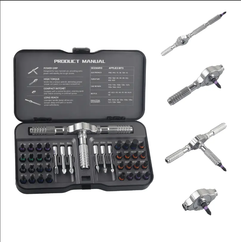 40 in 1 ratchet screwdriver set, screwdriver set, magnetic precision repair tool kit, DIY project, home appliances, bicycle repair, Phillips, Slot, Torx, Security Torx, Hex, Spanner, Y type, square, magnitizer Portable Heavy Duty Hardware Industrial