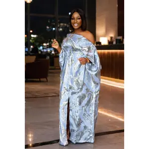 Abeni Off-Shoulder Brocade Boubou | Silver