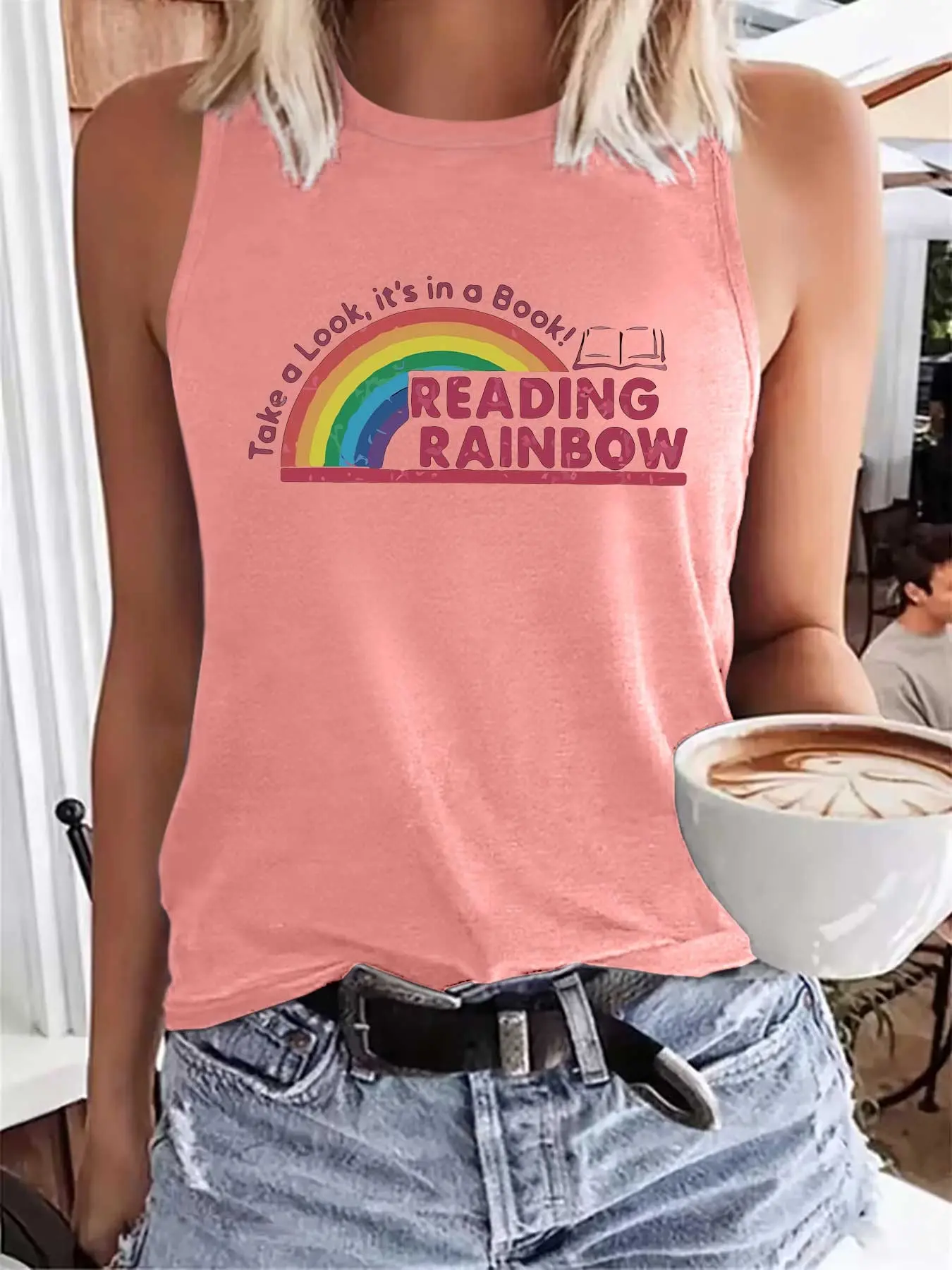 Rainbow Graphic Printed Women's Thin Fitted Round Neck Sleeveless Top, Womenswear, Comfortable Fabric, Casual Simple Design Perfect for Summer Daily Wear, Casual Comfy Camisole, Casual Tank Top