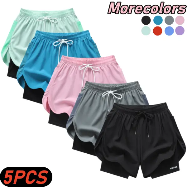 5-Pack Summer New Quick-Dry Faux Two-Piece Sports Shorts — Unisex, Skin-Friendly, Comfortable & Breathable, Solid Color, for Fitness, Casual Wear, Outdoor Running 5-Pack Summer New Quick-Dry Faux Two-Piece Sports Shorts — Unisex, Skin-Friendly, Comfortable & Breathable, Solid Color, for Fitness, Casual Wear, Outdoor Running