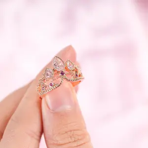 Rapunzel Ring Tangled Fans Princess Crown Ring Rose Gold Adjustable Jewelry for Birthday Party Halloween Cosplay Gifts