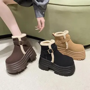 Autumn New Woman Platform High Heel Sneakers Shoes Winter Warm Fur High Top Sneakers Snow Boots On Platform High Heel