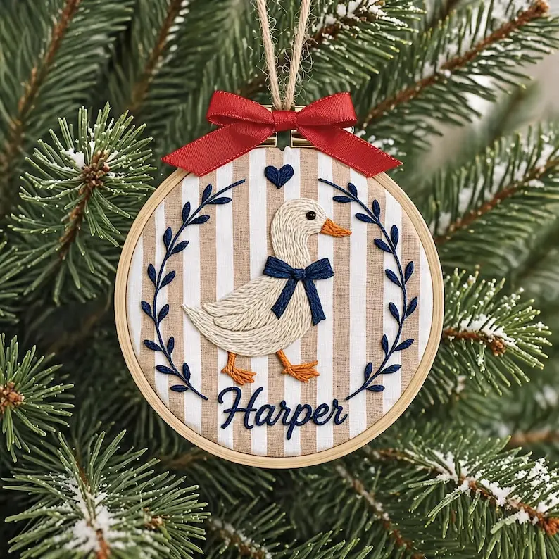 Personalized 2026 Goose Embroidery Hoop Ornament, Custom Name Nursery Decor, Handmade Keepsake Gift
