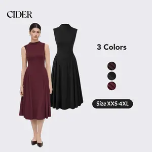 Cider [3 colors, size 0-10] High Neck Solid Ruffle Midi Dress