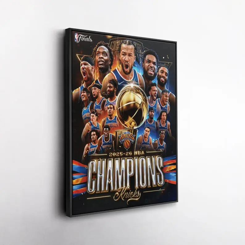 No-Frame 2025-26 NBA Champions New York Knicks Lightweight Canvas Wall Art, Championship Trophy Print, Basketball Fan Home Decor Poster