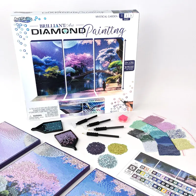 ArtSkills Mystical Garden Diamond Painting Kit on Stretched Canvas 21" x 14" - Complete Professional Diamond Art Set with Accessories