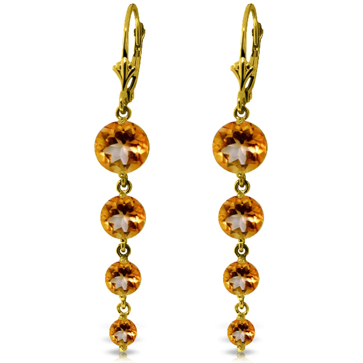 14k Yellow Gold Chandelier Earrings with Natural Citrines